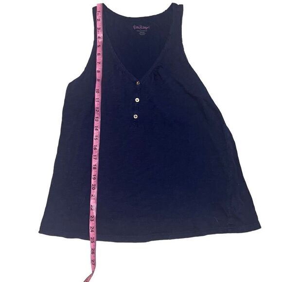 Lilly Pulitzer Hartley Tank Top Cotton Solid Navy Neutral Gold Buttons sz M - Picture 4 of 6